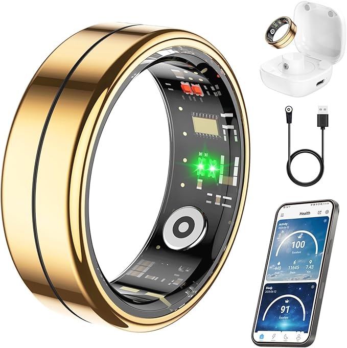 Fit Ring, Smart Health Rings for Women Men with Heart Rate,Blood Oxygen,HRV,Stress Level, Sleep