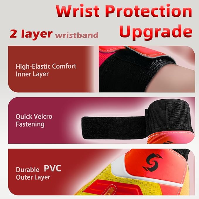 Sportout Kids Goalkeeper Gloves, Soccer Gloves with Double Wrist Protection and Non-Slip Wear