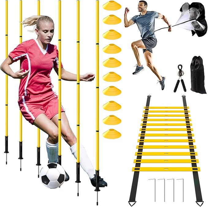 24Pcs Soccer Agility Training Equipment Set Ultimate Agility Poles Cones Ladder More for Quick