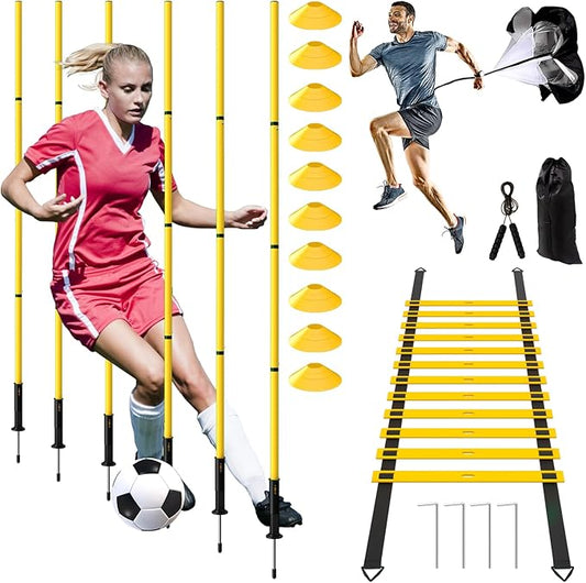24Pcs Soccer Agility Training Equipment Set Ultimate Agility Poles Cones Ladder More for Quick