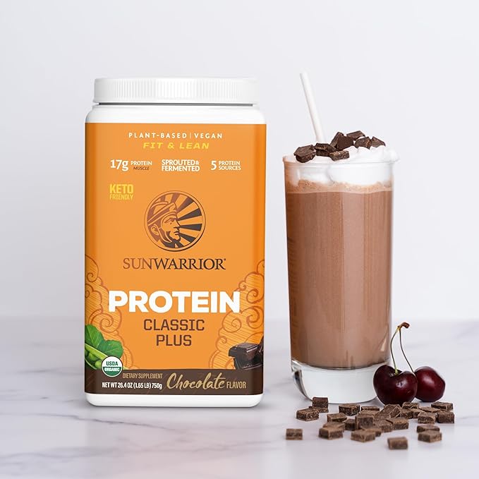 Sunwarrior - Classic Plus, Vegan Protein Powder with Peas & Brown Rice, Raw Organic Plant Based