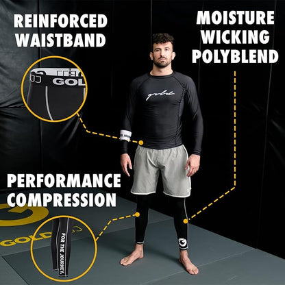 Gold BJJ Jiu Jitsu Spats - Base Layer for Gi and No-Gi Grappling - Martial Arts Pants