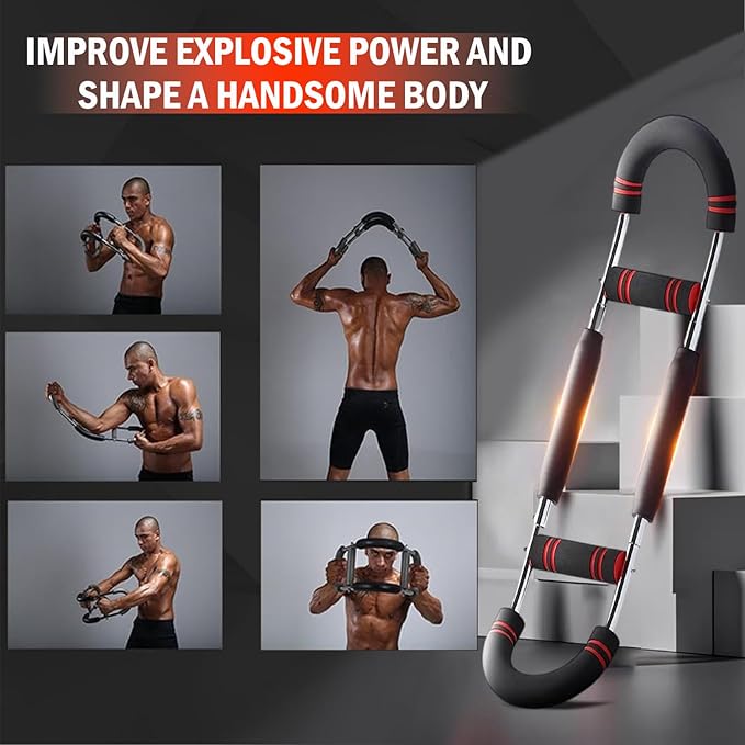 Latest-Gen Twister Arm Trainer, Adjustable Power Spring Workout Bar, Forearm Triceps Chest