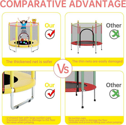 55" Trampoline for Kids, Telawah Indoor/Outdoor Mini Baby with Safety Enclosure Net, Adjustable