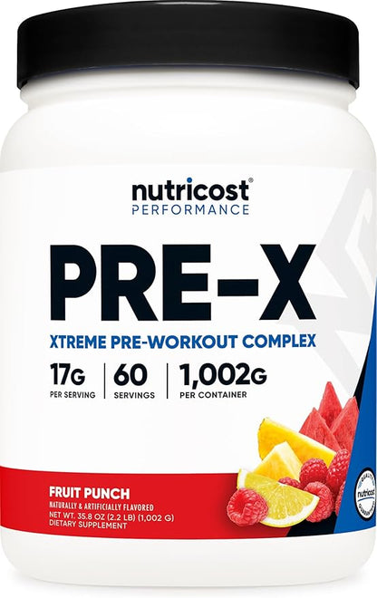 Nutricost Pre-X Xtreme Pre-Workout Complex Powder, Fruit Punch, 60 Servings, Vegetarian, Non-GMO