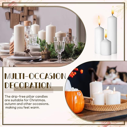 36PC Pillar Candles Bulk 2 in x 3, 6, 8 Inch Long Burning Wax Pillar Candles Unscented Smokeless