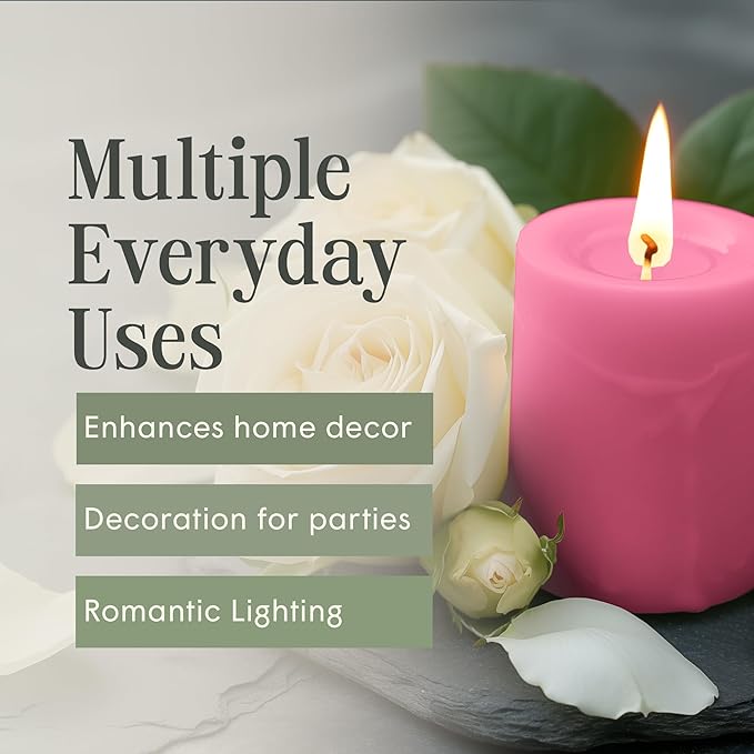 Mister Candle Dripless Unscented Pillar Candles, Set of 3 Hand Poured Solid Color Non-Scented