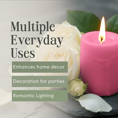 Mister Candle Dripless Unscented Pillar Candles, Set of 3 Hand Poured Solid Color Non-Scented