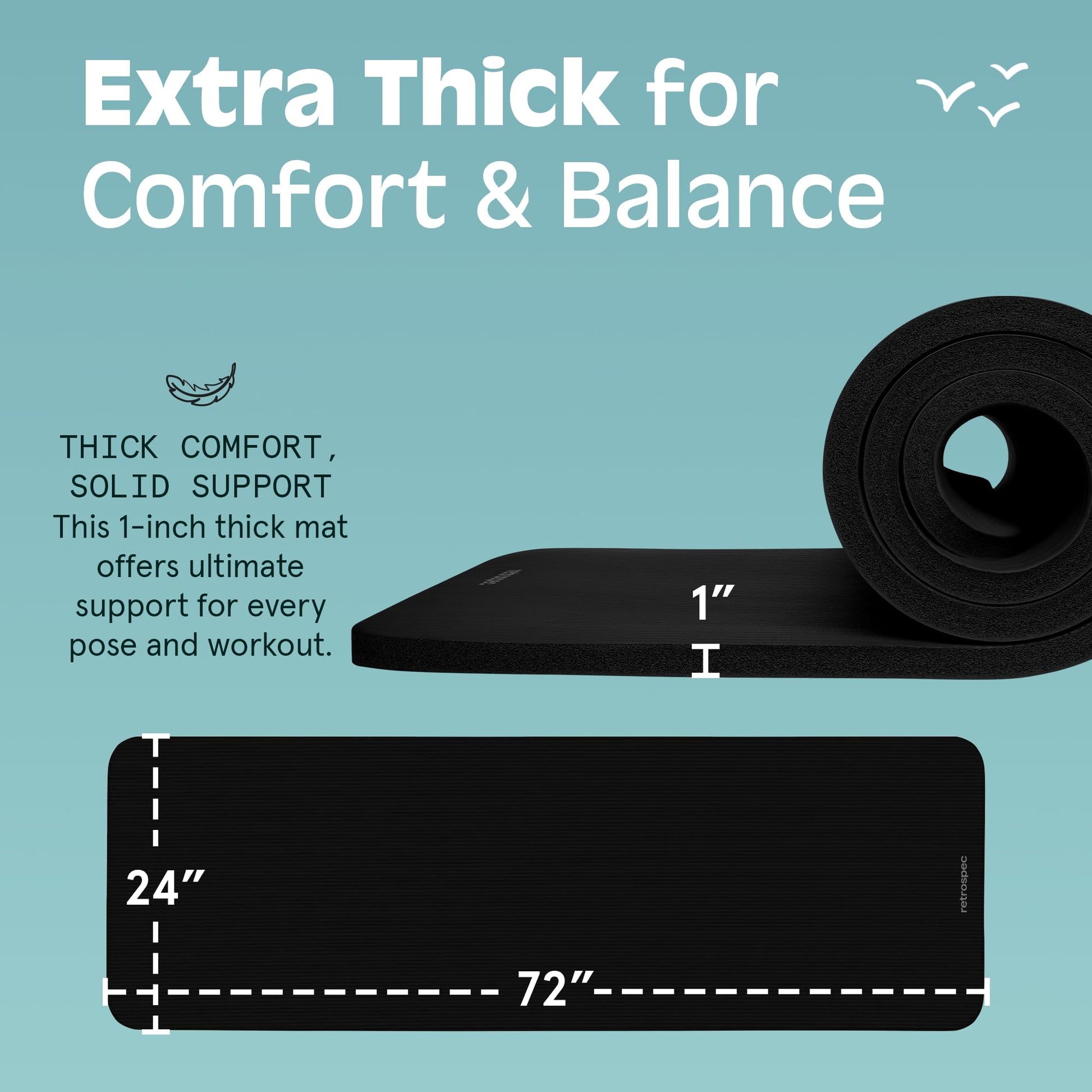 Retrospec Solana Yoga Mat 1" Thick w/Nylon Strap for Men & Women - Non Slip Exercise Mat for Home