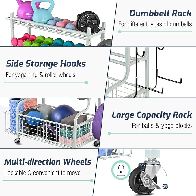 PLKOW Dumbbell Rack, Weight Rack for Dumbbells, Home Gym Storage for Dumbbells Kettlebells Yoga Mat