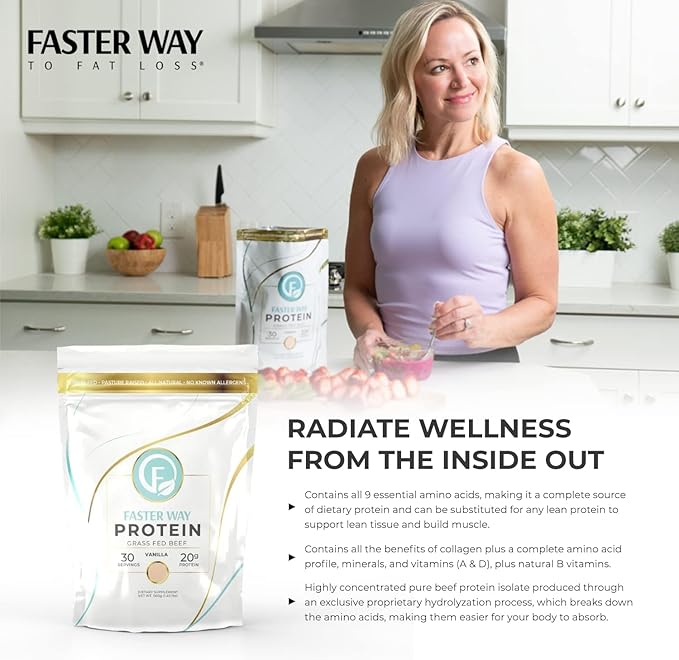 Faster Way - Protein Powder - Hydrolyzed Grass Fed Beef - 20g of Protein Per Serving - Muscle