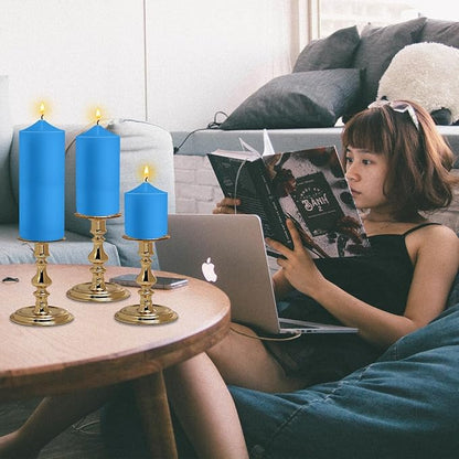 Pillar Candles 3 x 4, 6, and 8 inches, Large Handmade Candles Set of 3, Blue Decorative Candles for