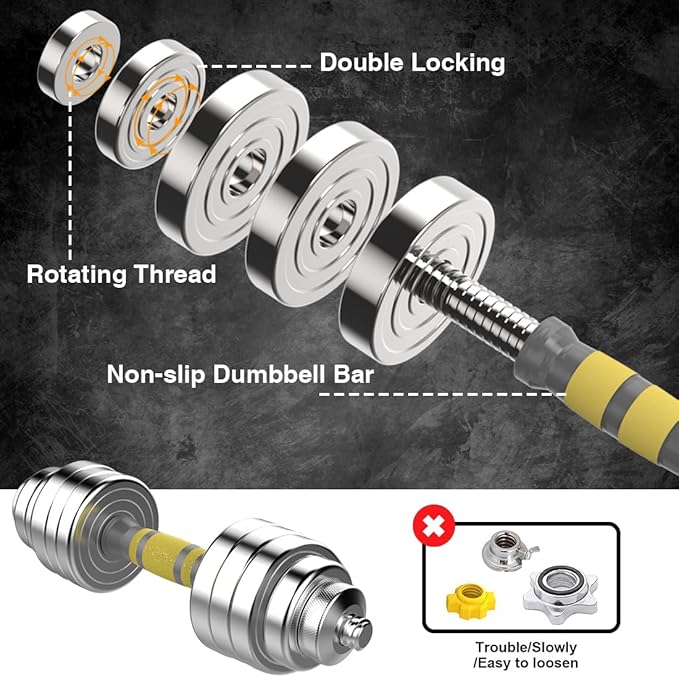 PHOEROS Adjustable Dumbbell Set - 44/66/88 LBS weights set, Dumbbell Barbell 3 in 1, Steel