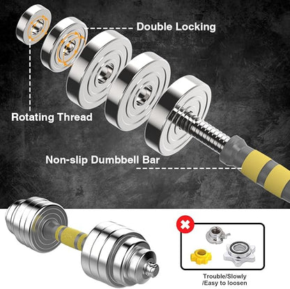 PHOEROS Adjustable Dumbbell Set - 44/66/88 LBS weights set, Dumbbell Barbell 3 in 1, Steel