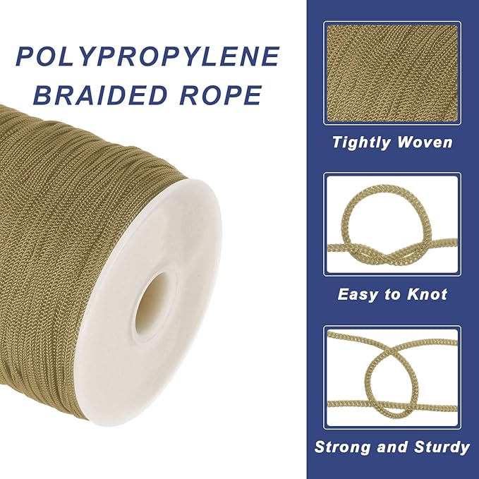 MECCANIXITY 1/16 Inch Polypropylene Rope Braided Ropes, 328ft Nylon Rope Hollow Utility Cord for