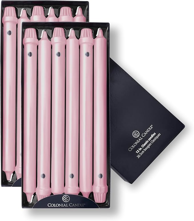 Colonial Candle Unscented Taper Candle, Classic Collection, Persian Pink, 12 in, Pack of 12 - Up to