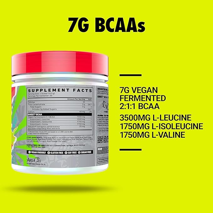 GHOST BCAA Powder Amino Acids Supplement, Kiwi Strawberry - 30 Servings - Sugar-Free Intra, Post &