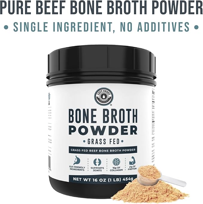 16oz Bone Broth Protein Powder From Grass Fed Beef - Unflavored, Single Ingredient - Rich in