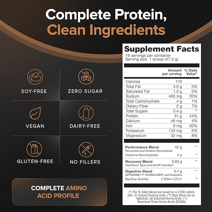 Falcon Performance Vegan Protein Powder, 31g Protein, 5g Creatine, 5g BCAA, Probiotics