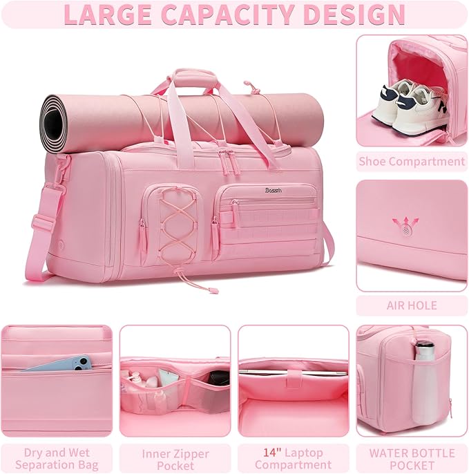 Bosstin Gym Bag for Women & Men,45L Travel Duffle Sports Duffel Bag Gym Weekender Overnight