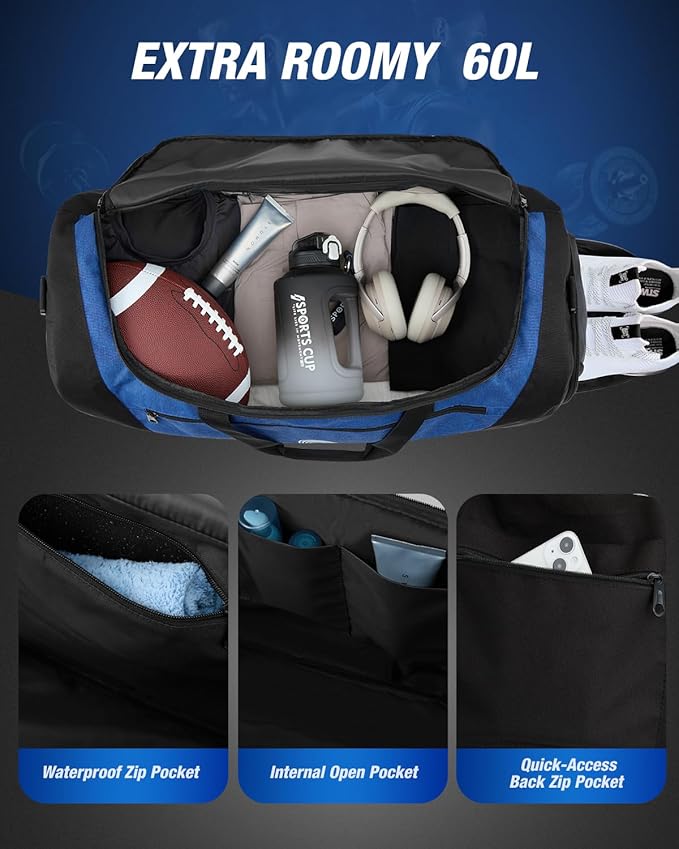 Gonex Gym Duffel Bag with Shoe Compartment Wet Pocket, Large Capacity Sports Duffle Bag for Men