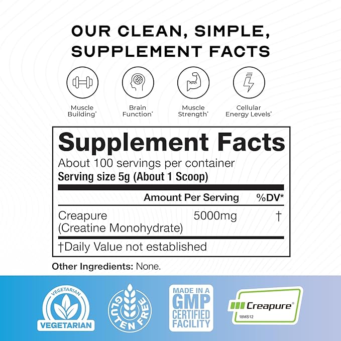Muscle Feast Creapure Creatine Monohydrate Powder, Vegan Keto Friendly Gluten-Free, Mass Gainer