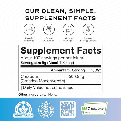 Muscle Feast Creapure Creatine Monohydrate Powder, Vegan Keto Friendly Gluten-Free, Mass Gainer