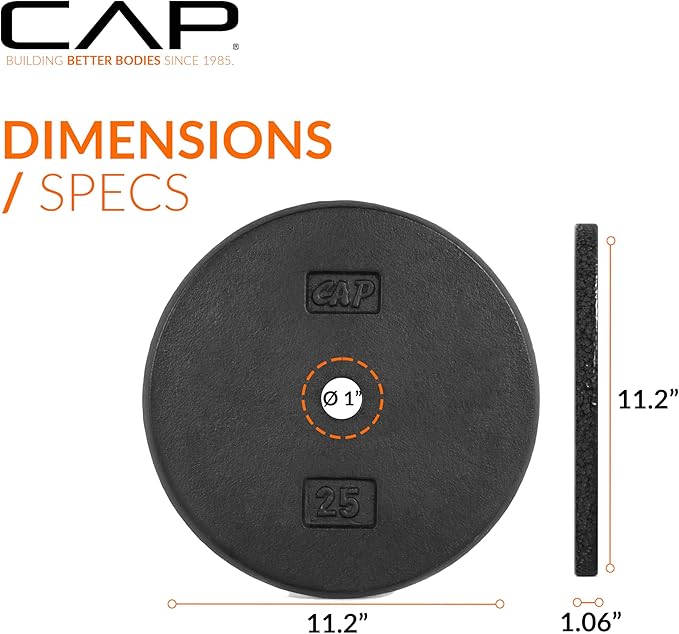 CAP Barbell Standard 1-Inch Cast Iron Weight Plates - Singles & Sets | 1.25-50 lbs | Multiple