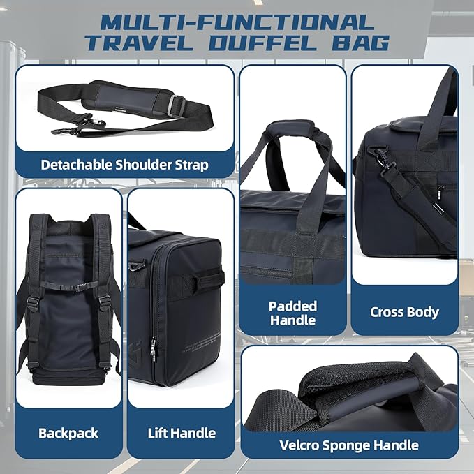 Duffle Backpack Heavy Duty Gym Bag for Men, 50L Convertible Travel Duffel Water Resistant Large