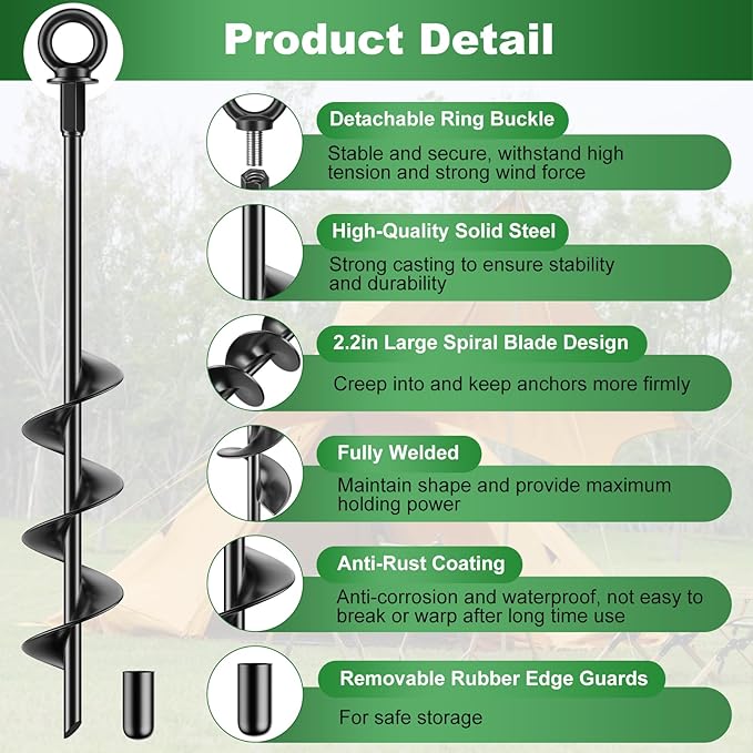 18 Inch Ground Anchors 4 Packs Heavy Duty Fully Welded Trampoline Stakes Screw in Anchors for Swing