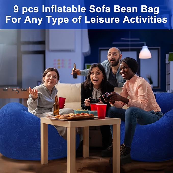 Realspring 9 Pcs Bean Bag Chairs for Adults Inflatable Chairs with Electric Air Pump,Blow up Couch