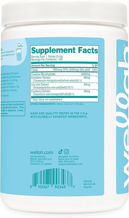 Wellah Pump-It-Up Creatine (100 Servings, Unflavored) - Creatine Monohydrate with Dandelion, Uva