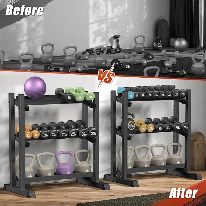 3-Tier Dumbbell Rack, 1100LB Capacity Adjustable Weight Rack for Home Gym, Heavy-Duty Weight Stand