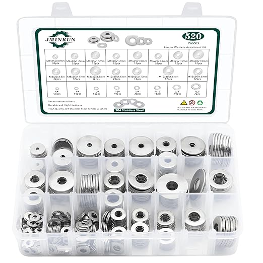 Fender Washers, 520 Pcs SAE + Metric 23 Sizes Flat Washers Assortment Set, 304 Stainless Steel