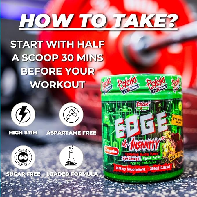 Psycho Pharma Strongest High Stim Preworkout Powder - Edge of Insanity - Most Intense Pre Workout