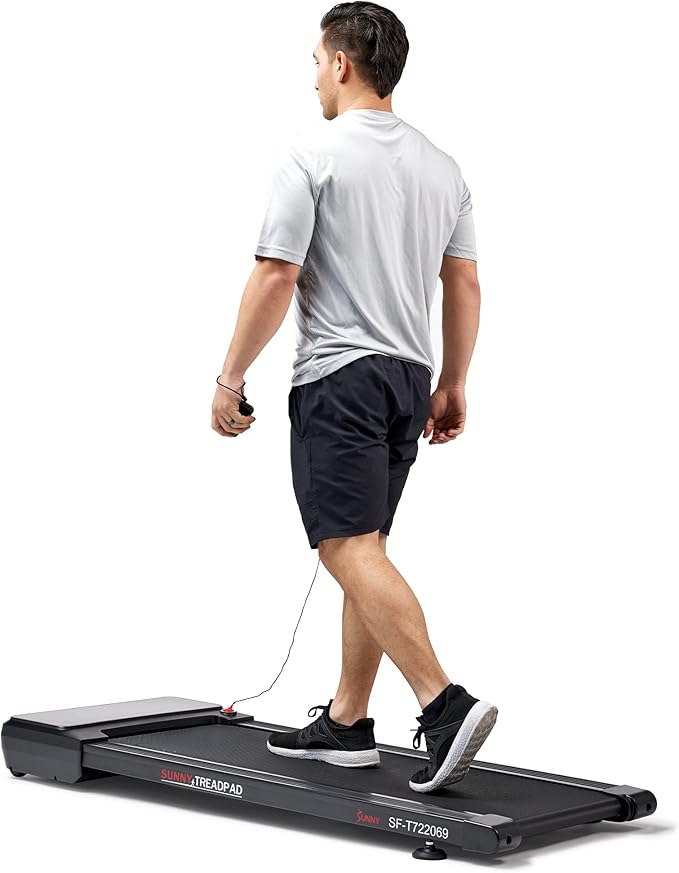 Sunny Health & Fitness Sleek Compact Smart Treadpad Treadmill with 6-Level Auto Incline, Remote