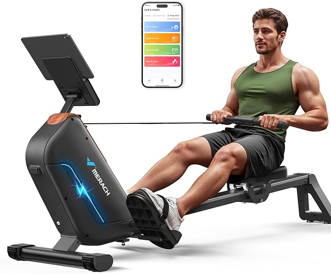 MERACH Rowing Machines for Home, Powerful Electromagnetic Row Machine with 51.2" Extended Rail