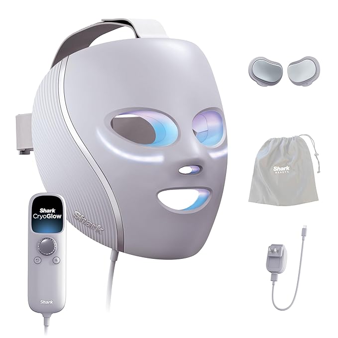 Shark CryoGlow LED Face Mask with Under-Eye Cooling, Anti-Ageing & Blemish Repair, Red & Blue LED