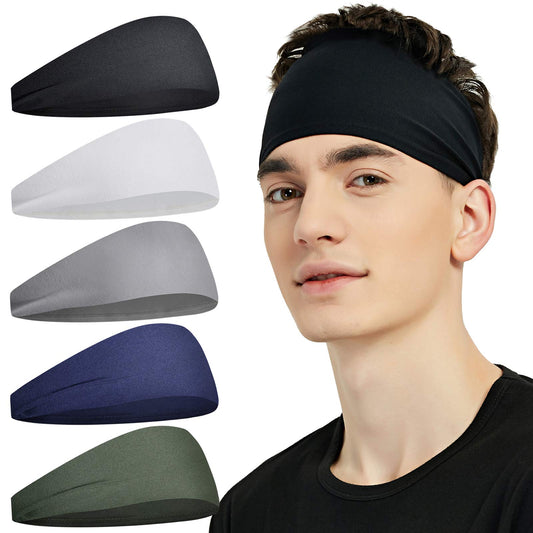 Pilamor Sports Headbands for Men 5 Pack,Sweatbands for Men Workout,Running