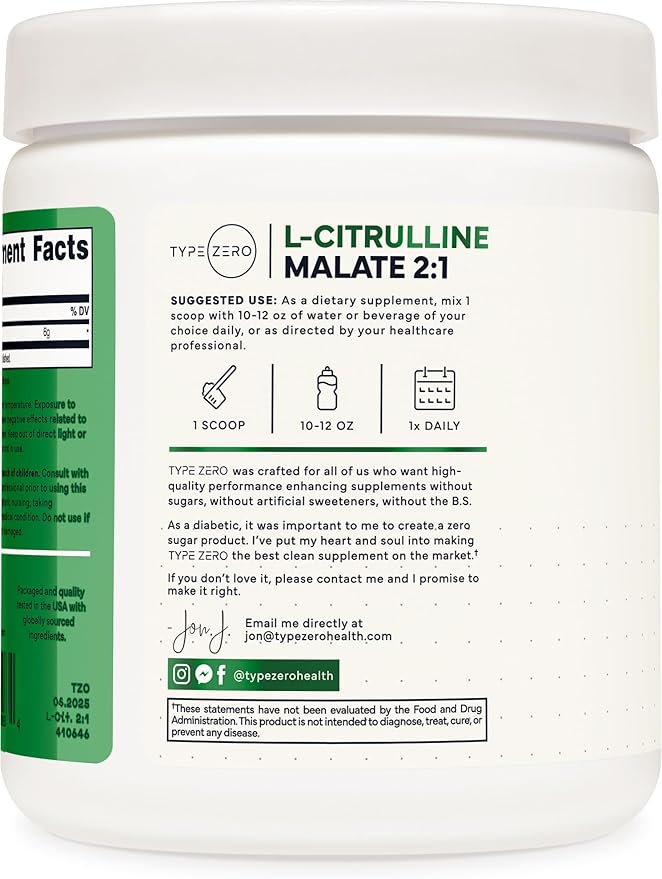 Type Zero L-Citrulline Malate Powder 2:1 6X (300g | 6000mg Per Serving | Unflavored) Ultra Clean L