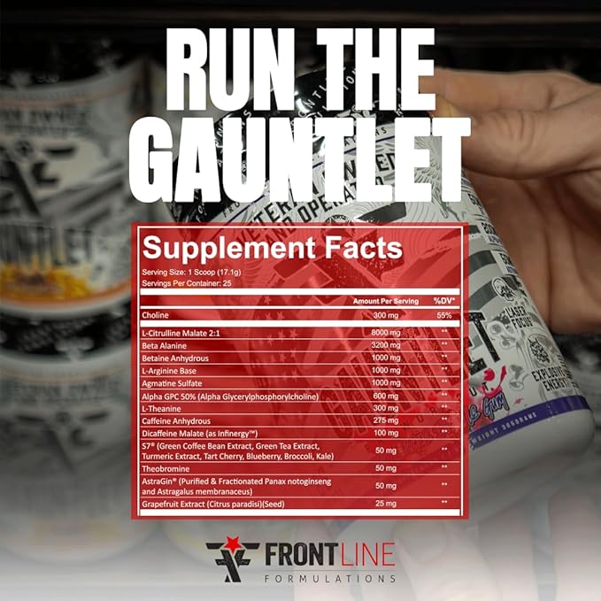 Gauntlet Pre-Workout Powder, Explosive Workouts, Laser Focus, Mid Stim, Amazing Flavor, Veteran