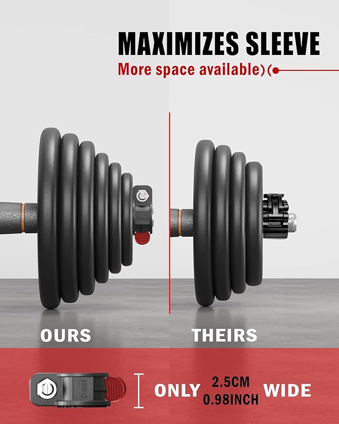 Narrow Barbell Clips 2.5cm Width for Olympic Bars, 0.9-1.18inch Adjustable Weight Clamps, Quick