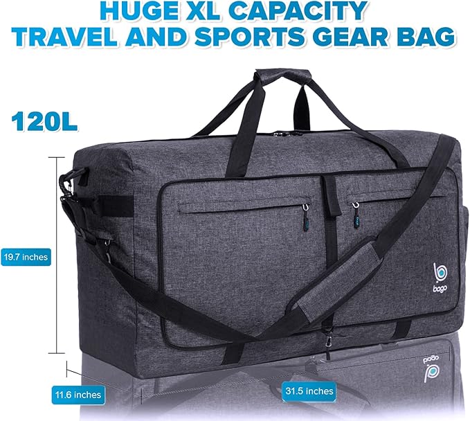 Bago Large Foldable Duffel Bags for Traveling Women & Men - 120L Packable Duffle Bag for Travel