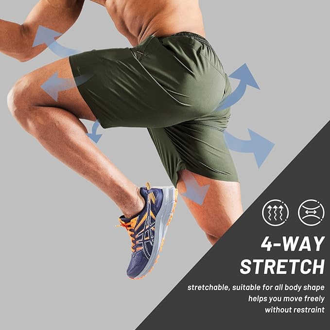 MIER Men's Quick Dry Running Shorts with Zipper Pocket, Elastic Waist Athletic Workout Exercise