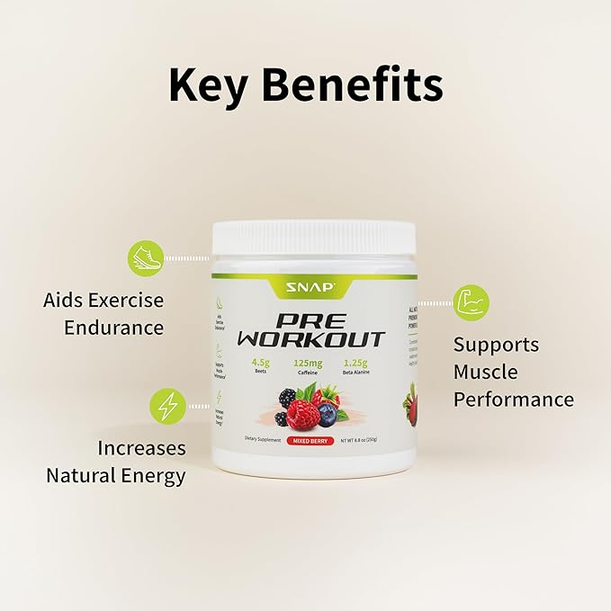 Snap Supplements Pre Workout Beet Root Powder, Nitric Oxide Supplement Preworkout for Men and Women