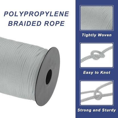 MECCANIXITY 1/8 Inch Polypropylene Rope Braided Ropes, 328ft Nylon Rope Hollow Utility Cord for