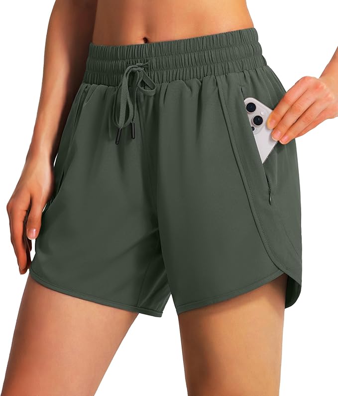 Ksmien Women's 5" Athletic Running Shorts Quick Dry Lightweight Workout Gym Shorts with Zipper