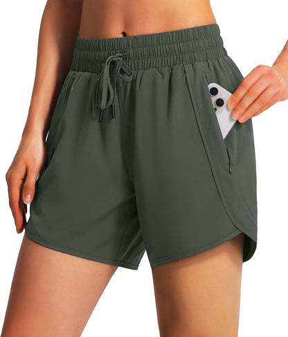 Ksmien Women's 5" Athletic Running Shorts Quick Dry Lightweight Workout Gym Shorts with Zipper