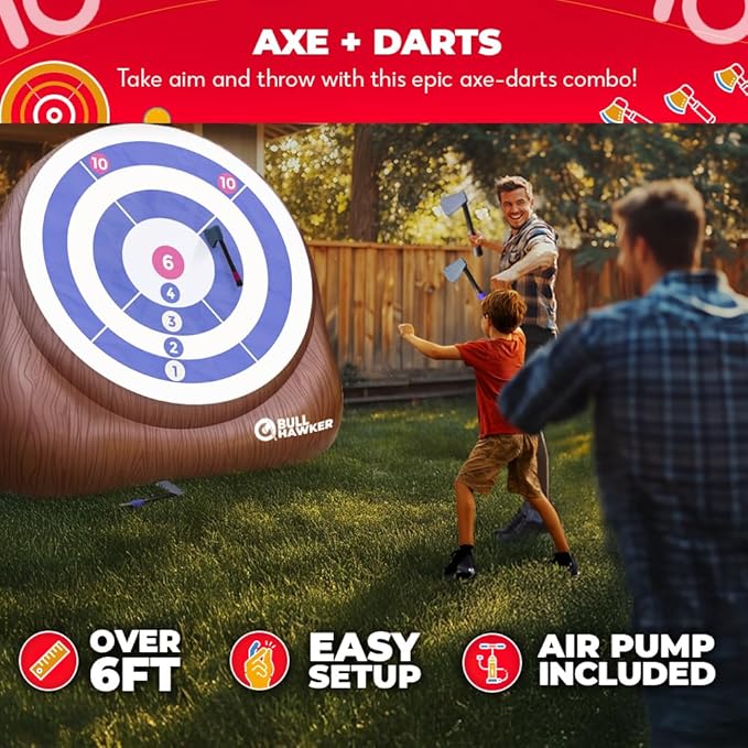 Swooc Games® - Bull Hawker™ | Giant Axe Darts (Over 6ft Tall) w/ 15+ Games | Axe Throwing Game for