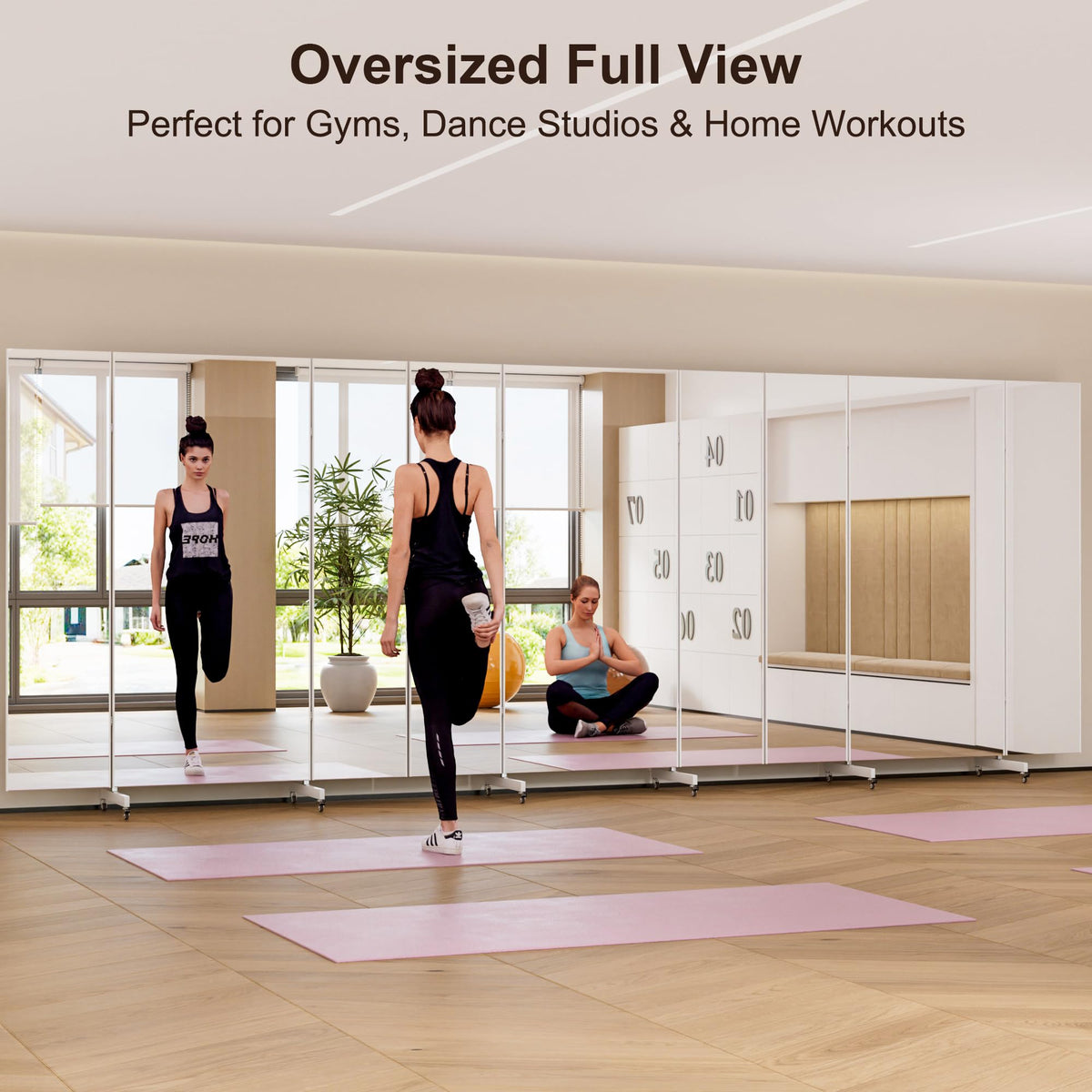 brisafe 67"x63" Folding Mirror with Wheels, 3-Panel Full Length Standing Mirror, Space-Saving
